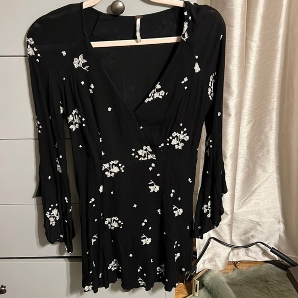 Free People Black Fit and Flare Dress with Bell Sleeves